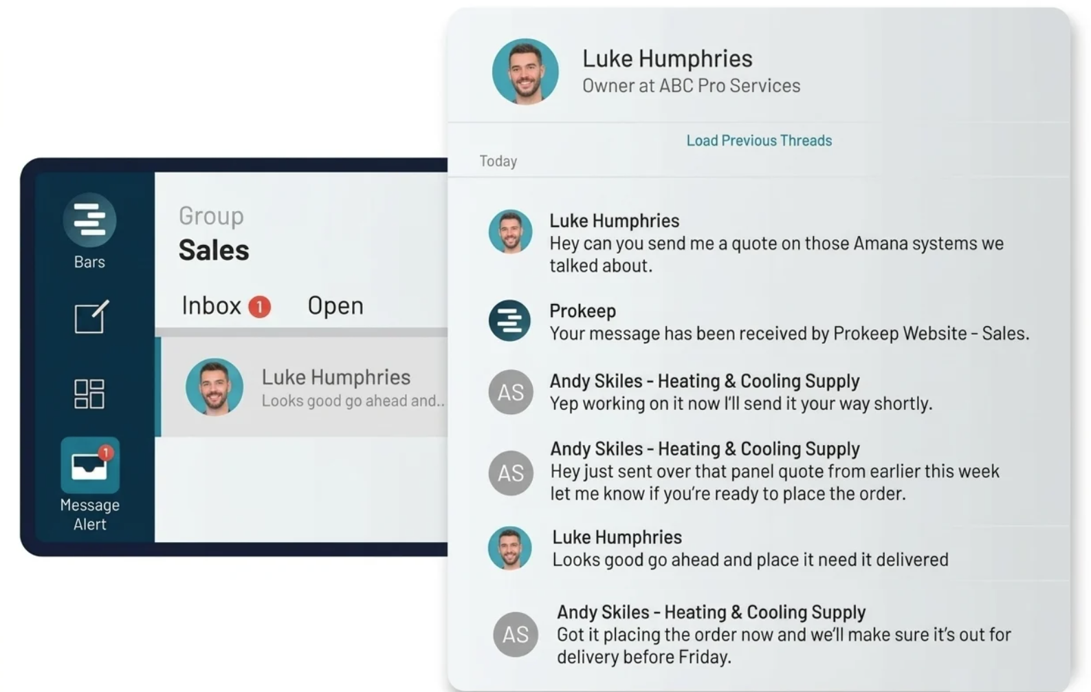 screenshot of prokeep, texting tool